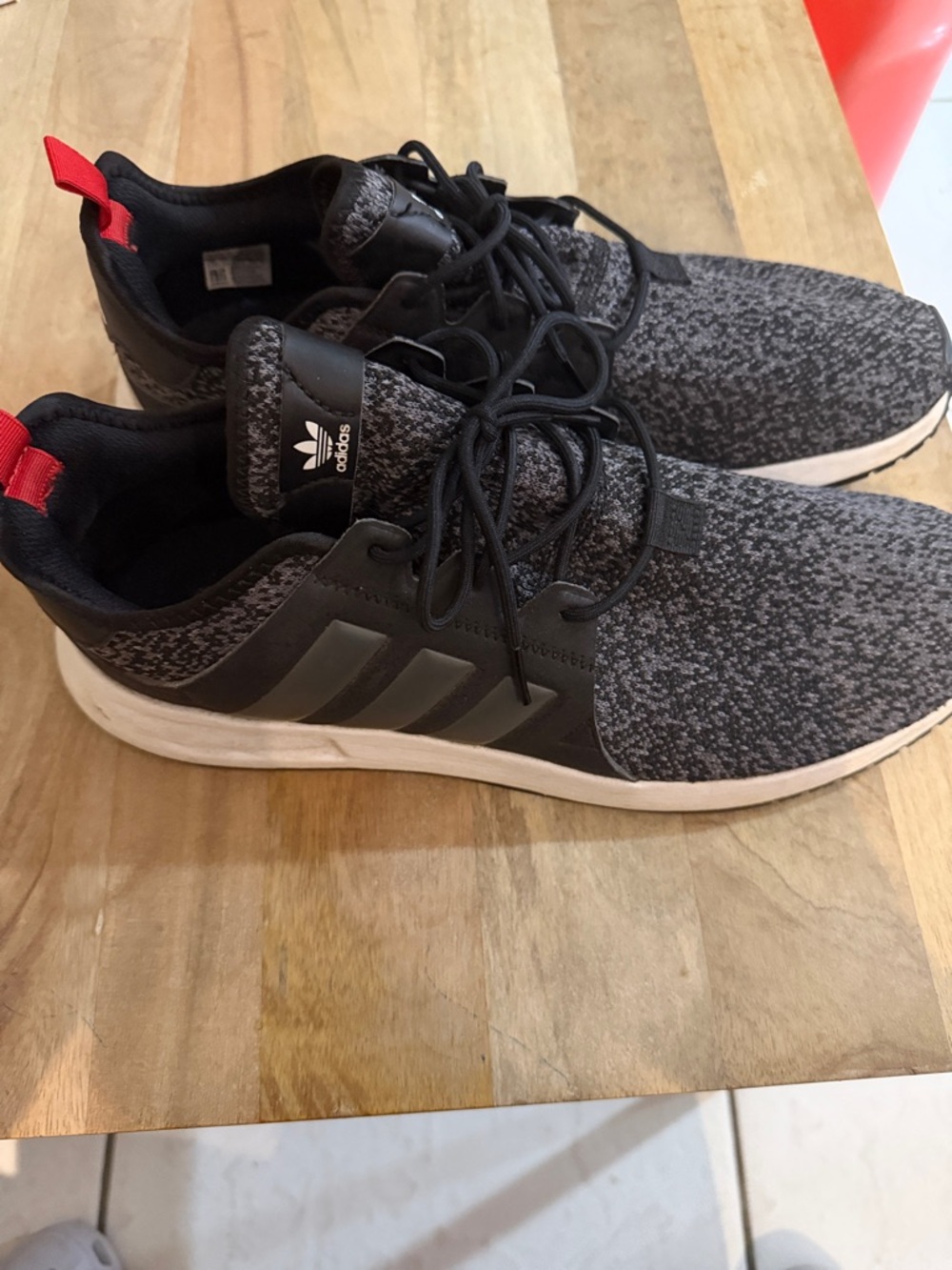 adidas Men's Black/Grey Knit Sneakers with Red Heel Tab - Picture 8 of 8